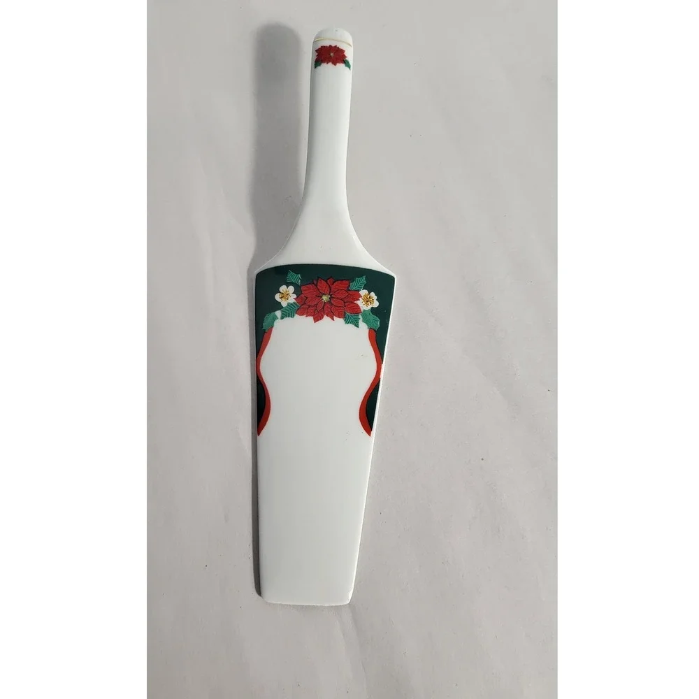 Vintage Tienshan Christmas Poinsettia Ceramic‎ Cake Server Spatula Holiday Decor